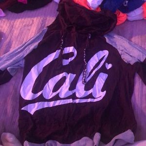 Burgundy and gray long sleeve with hoodie